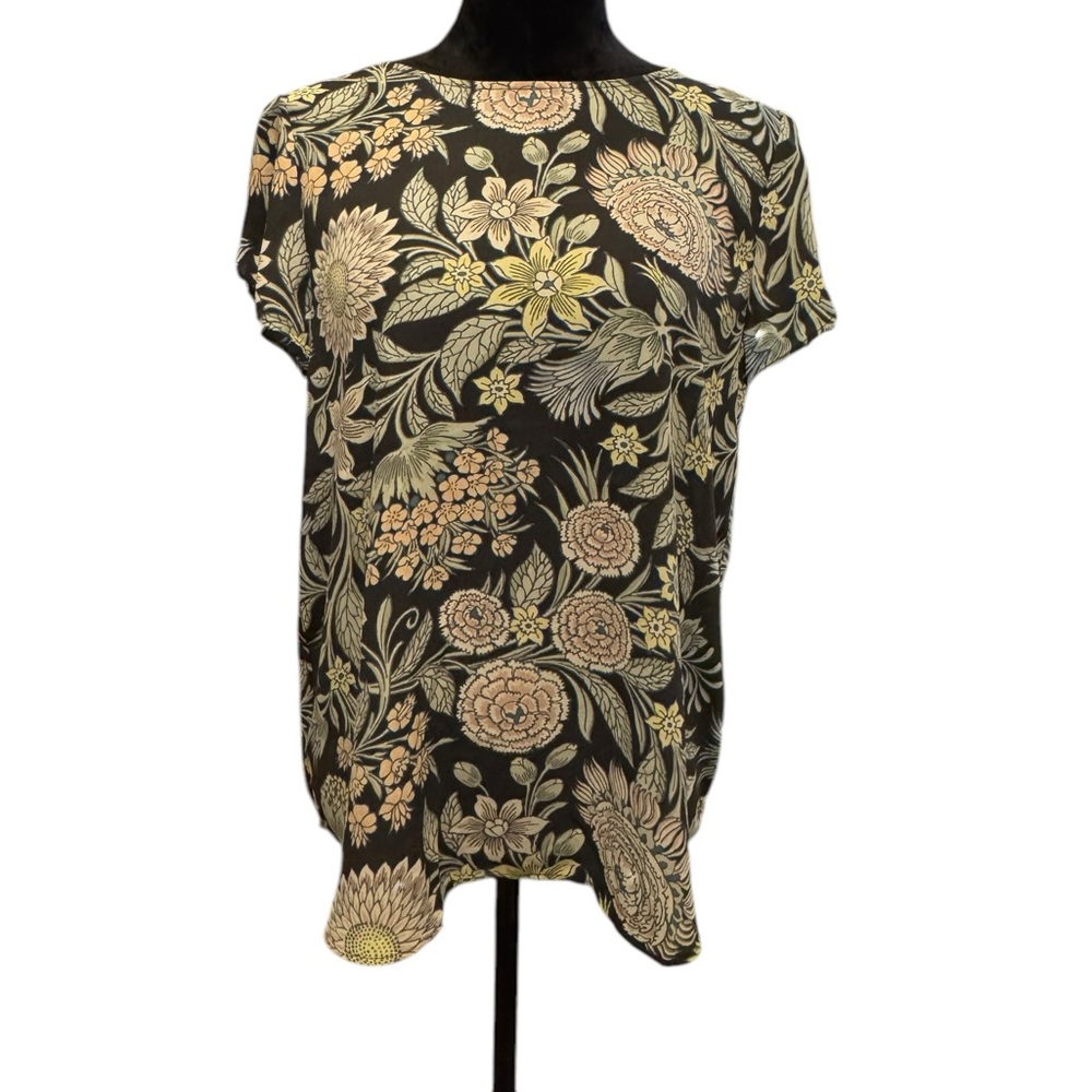 Loft Neutral Floral Blouse Ruffle Sleeves size Medium - Picture 1 of 9